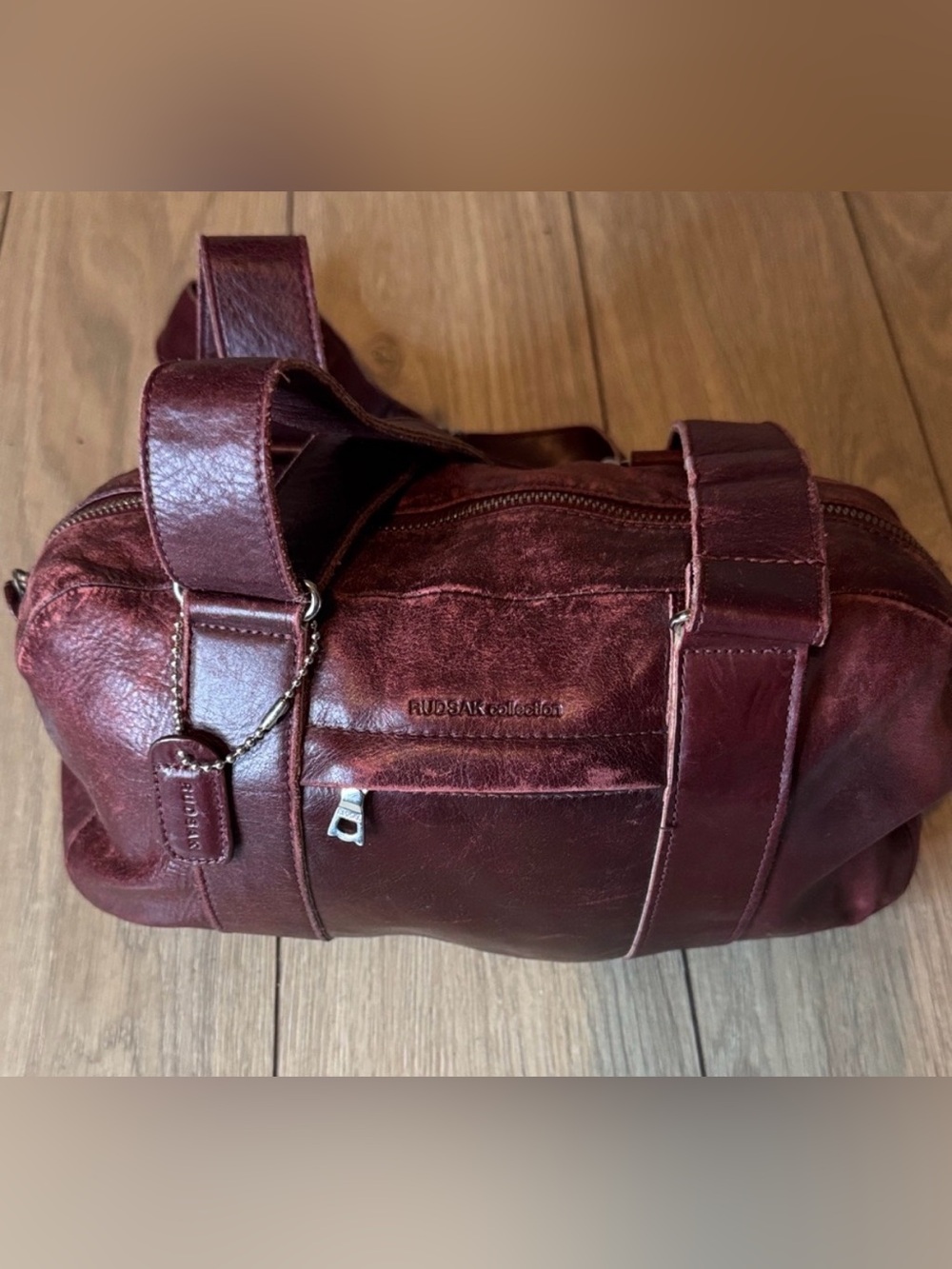 RUDSAK Collection Burgundy Distressed Leather Shoulder Bag